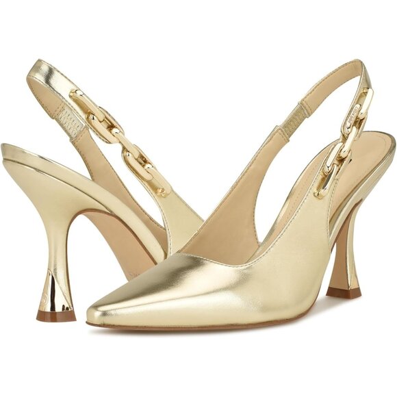 Nine West Womens Gold 710 Leather Closed Pointed Toe Sling Back Veroni Pump - Picture 6 of 6